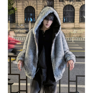 美式高级感两面穿皮草羽绒服男士冬季加厚青少年座山雕棉衣袄外套