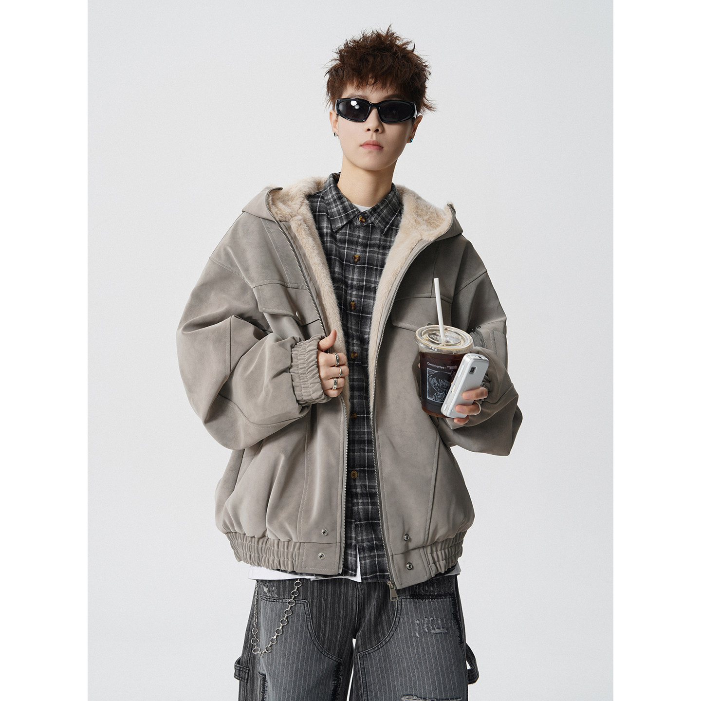 高级感PU皮毛领羽绒服男士冬季潮牌痞帅青少年短款加厚棉衣袄外套