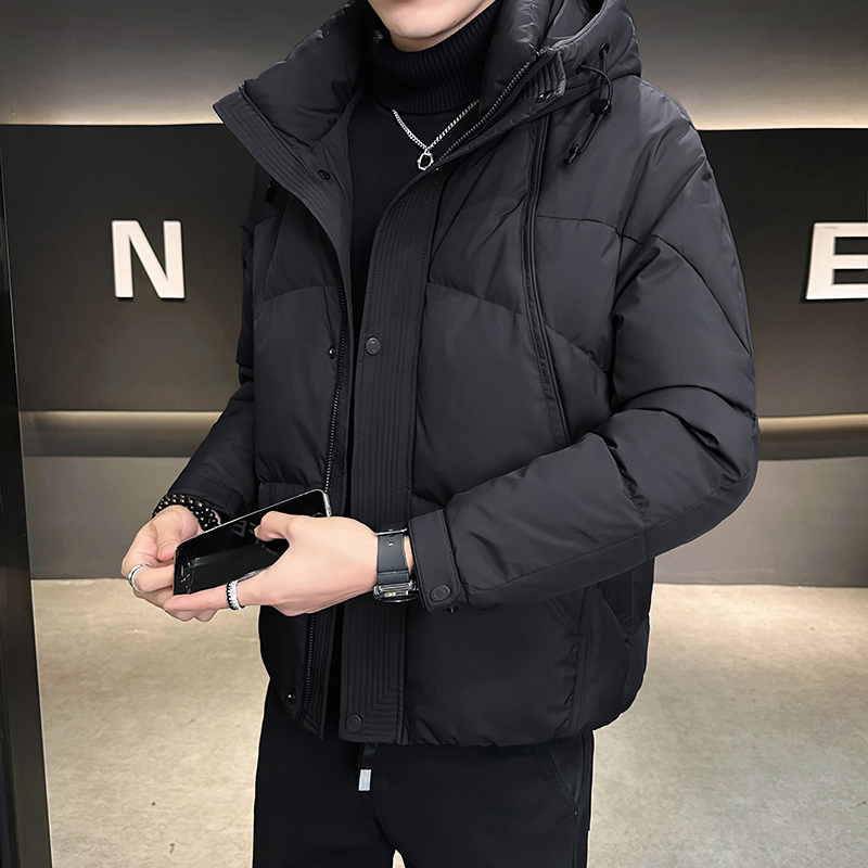 美式高级感羽绒服男士冬季2025新款潮牌帅气男生短款加厚连帽外套