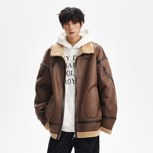 高级感皮毛一体羊羔毛绒外套男款冬季棉服潮牌加厚青少年棉衣棉袄