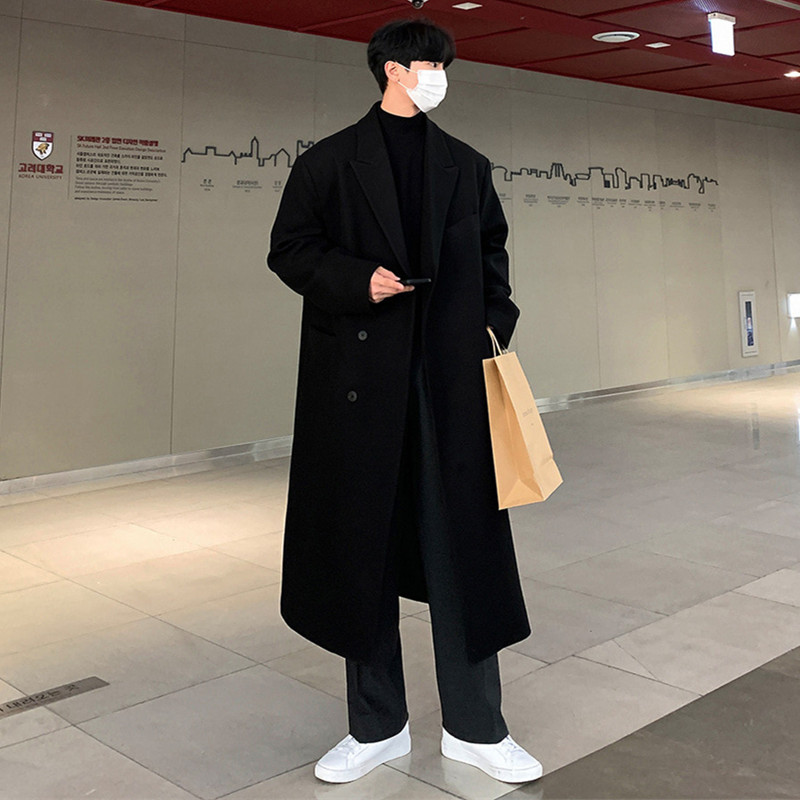 高级感英伦毛呢大衣男士秋冬季休闲中长款克苏鲁战壕呢子风衣外套
