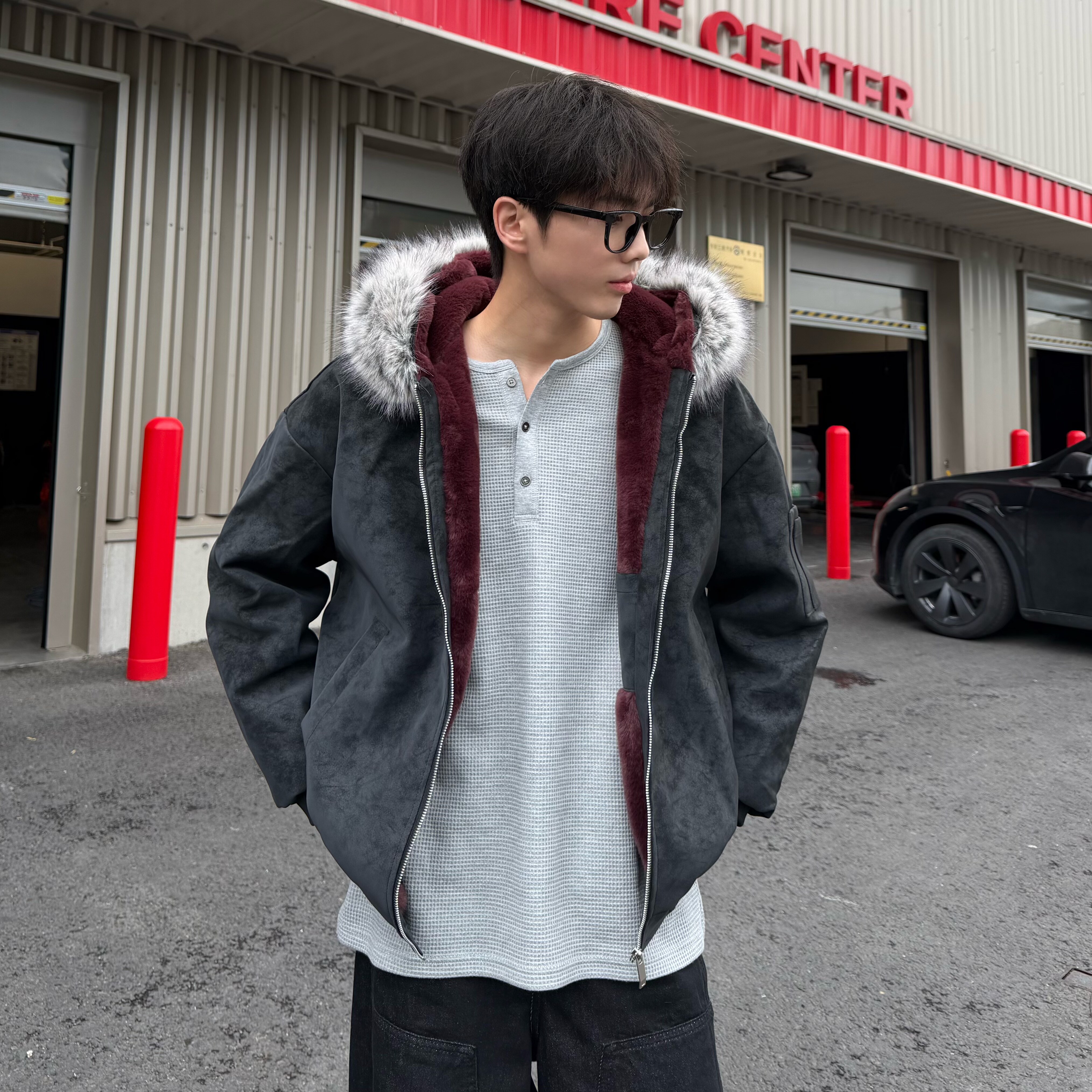 美式PU皮毛领羽绒服男士冬季潮牌痞帅气短款加厚座山雕棉衣袄外套