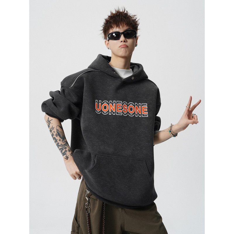 美式高级感连帽卫衣男士秋冬季款潮牌痞帅青少年男生加绒加厚外套