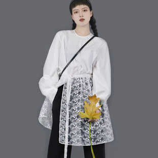 TEATREE/自制叠穿透视屁帘一片式女半身网纱罩裙绑带小花刺绣围裙