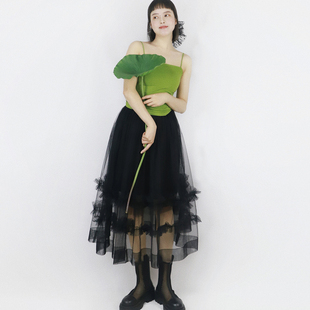 TEATREE 花边网纱裙超仙夏 纱裙女半身裙小个子高腰显瘦a字裙个性
