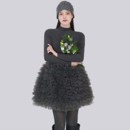 TEATREE 高品质德绒拼接网纱花苞裙半高领保暖连衣裙 花漾系列