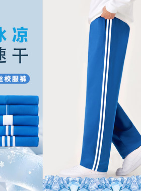 冰丝速干夏浅宝蓝色校服裤子同款小学初高中生春秋冬季加绒厚儿童