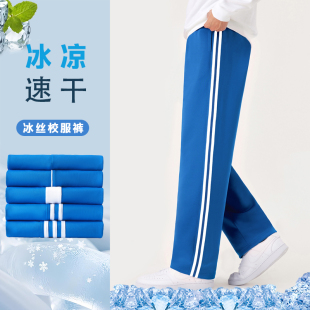 冰丝速干夏浅宝蓝色校服裤子同款小学初高中生春秋冬季加绒厚儿童