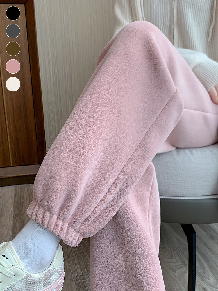 粉色加绒运动裤女秋冬棉裤外穿保暖裤摇粒绒暖暖裤小个子束脚卫裤,女装/女士精品,休闲裤,淘宝优惠券,粉丝福利购,淘宝优惠卷