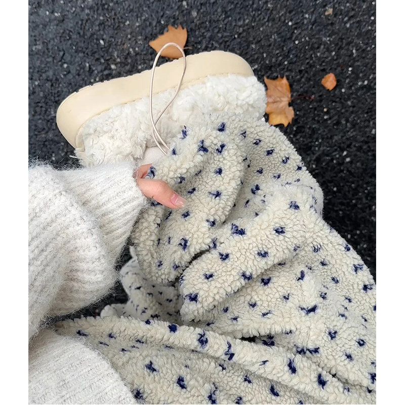 白色羊羔毛运动裤女秋冬2026新款小个子宽松慵懒风休闲加厚阔腿裤