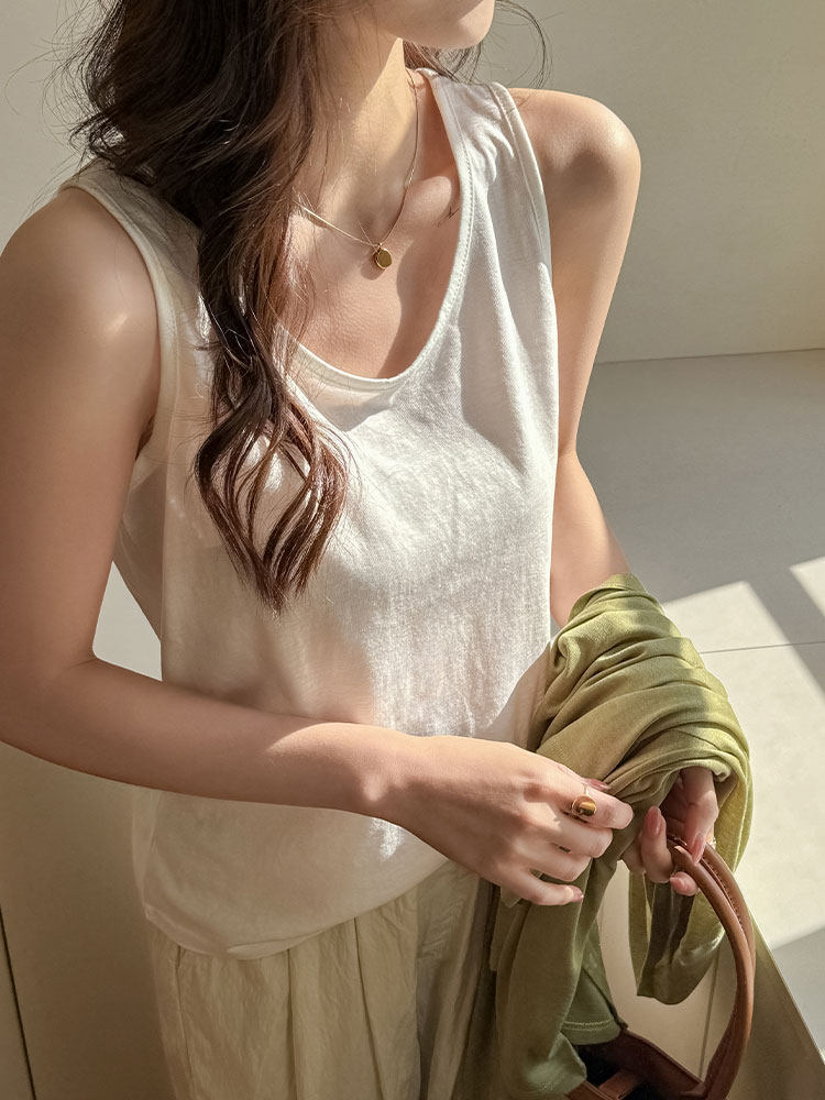 吊带背心女外穿夏季宽松慵懒风棉麻美背遮副乳无袖打底内搭小上衣