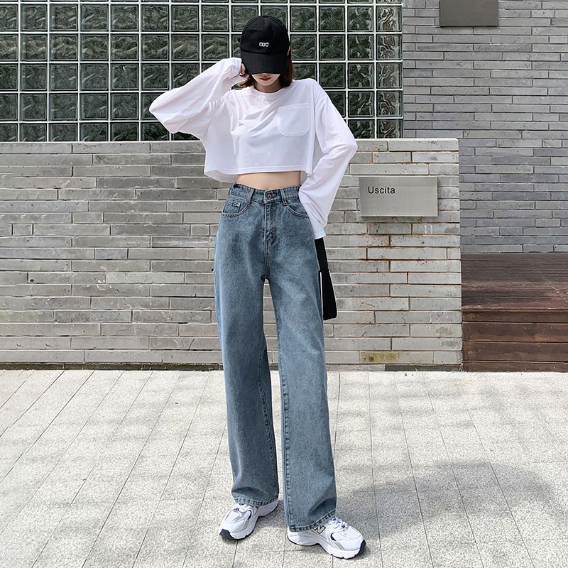 牛仔裤女直筒宽松2020年新款春秋季阔腿高腰垂感泫雅显瘦拖地裤子