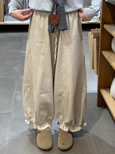 卡其色裤子女秋季2026新款气球裤小个子高腰休闲阔腿裤灯笼花苞裤