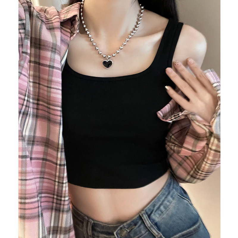 白色吊带背心内搭女夏季带胸垫美背内衣纯棉露脐纯棉一体打底上衣