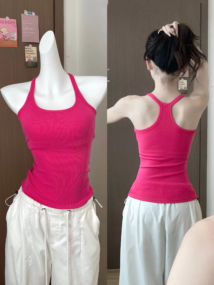 挂脖吊带背心女春秋2026新款内搭带胸垫一体修身无袖运动外穿上衣