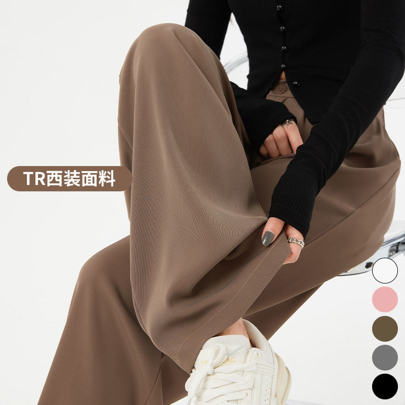 卡其色阔腿裤女春秋款2026新款高腰休闲窄版直筒西装裤高级感垂感