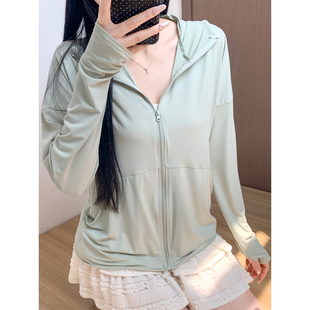绿色冰丝防晒衣女夏季 V防晒服小个子宽松显瘦连帽外套0325e 薄款