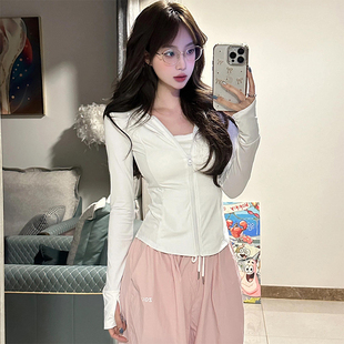 短外套上衣0325e 紧身瑜伽服户外V修身 白色冰丝防晒衣女夏季 薄款