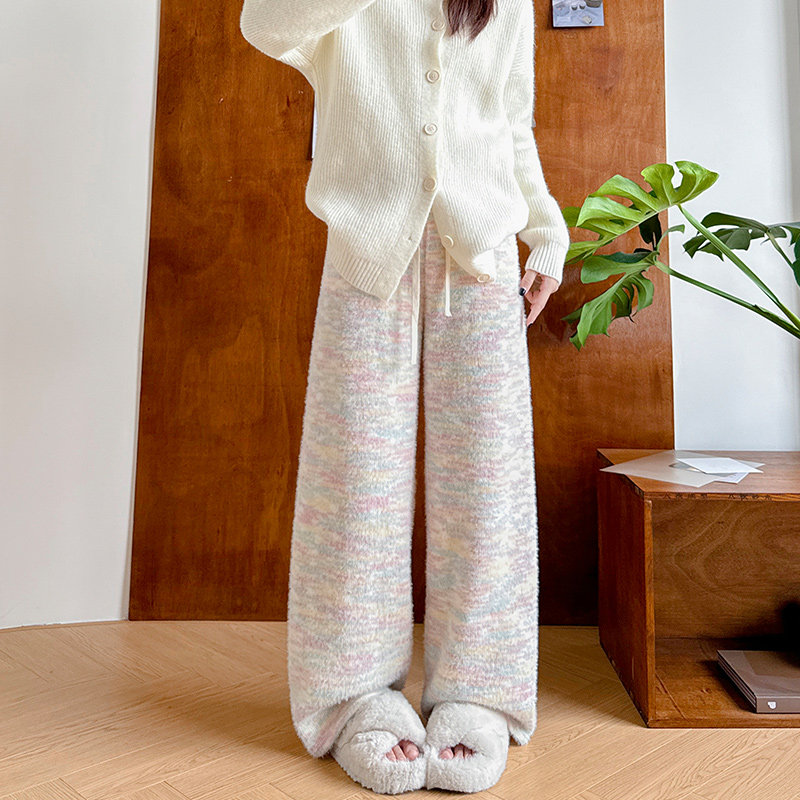 彩虹加绒糯米裤女冬季2025新款小个子休闲裤垂坠感针织毛绒阔腿裤,女装/女士精品,休闲裤,淘宝优惠券,粉丝福利购,淘宝优惠卷