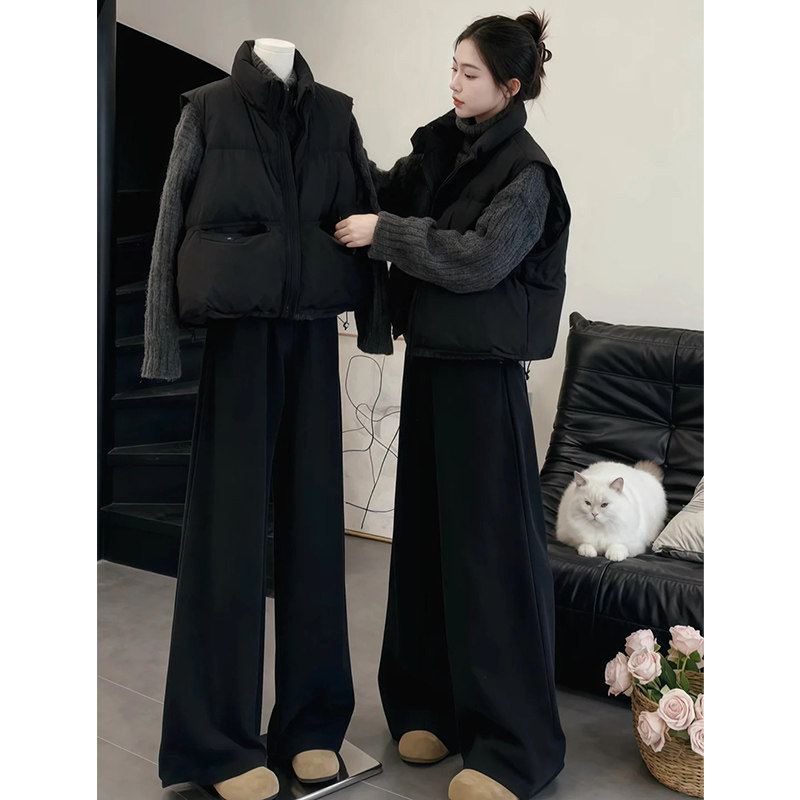 黑色羊羔绒阔腿裤女秋冬季2026新款高腰显瘦休闲裤加绒加厚糯米裤