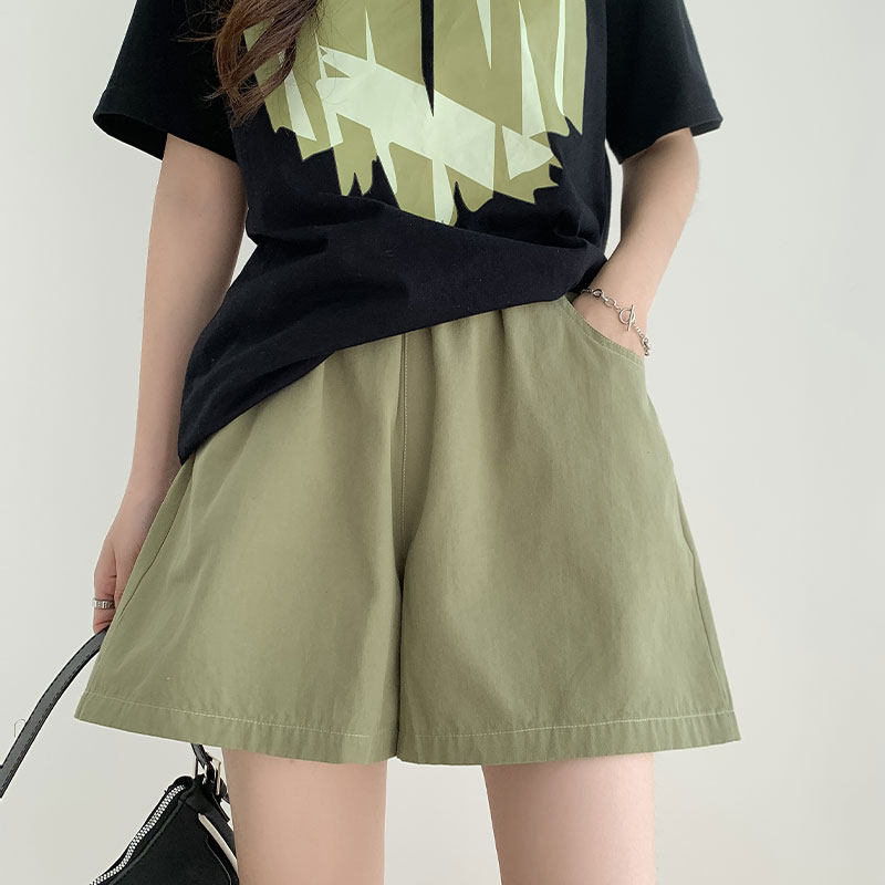 绿色工装短裤女夏季薄款小个子高腰休闲中裤阔腿裤a字棉麻三分裤,女装/女士精品,休闲裤,淘宝优惠券,粉丝福利购,淘宝优惠卷