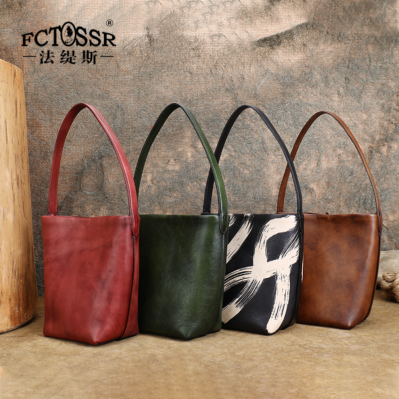 法缇斯软皮水桶包单肩斜挎包