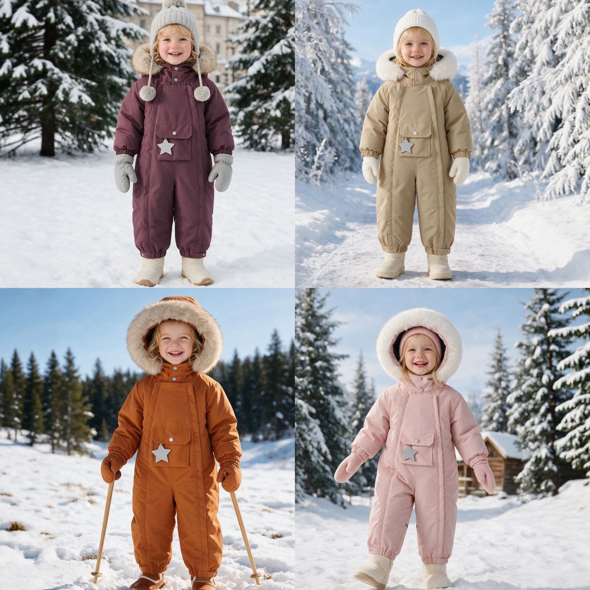 冬季儿童连体衣滑雪服男女童防风防水工装外出服加绒加厚宝宝爬服