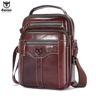 牛船长bullcaptain新款单肩斜挎包男头层牛皮大容量 ipad复古