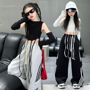 美式飘带护臂帽衫女童爵士服酷飒儿童街舞弯刀卫裤个性走秀服jazz