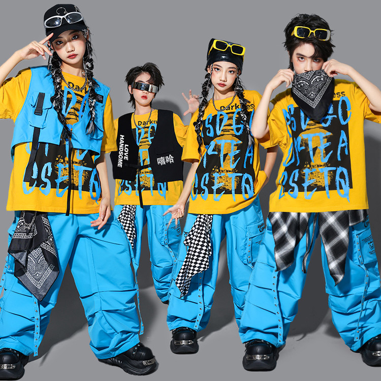 儿童装街舞演出服男童马甲嘻哈套装少儿hiphop女童走秀表演服装潮