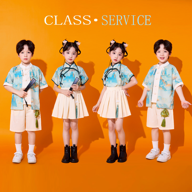 六一儿童大合唱演出服男女童幼儿园舞蹈表演服山水画汉服男童女童