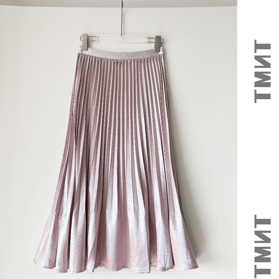 高醋酸缎面反光百褶鱼尾裙女2025春夏细闪风琴褶a字半裙中长裙