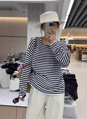 欧洲站2024早秋新款休闲宽松慵懒遮肉和纸纱针织衫女长袖透气上衣