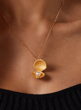 SHAW小众设计S925银天然珍珠可开合贝壳项链盒子复古沙滩度假独特