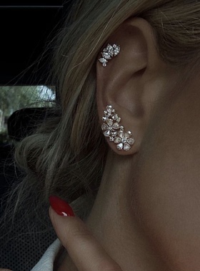 SHAW小众设计高级感花朵花蕊法式复古耳环优雅气质S925银针耳饰