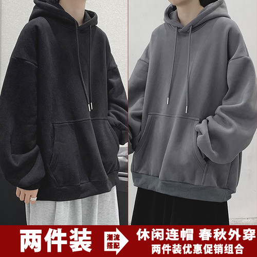 纯色男女情侣常规连帽卫衣宽松