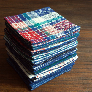 文手作  老手织布杯垫子隔热垫日式纯棉麻吸水茶具道配件手工双层