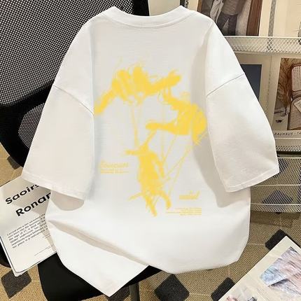 美式复古个性蝴蝶字母印花短袖t恤男女情侣潮初中生宽松百搭上衣