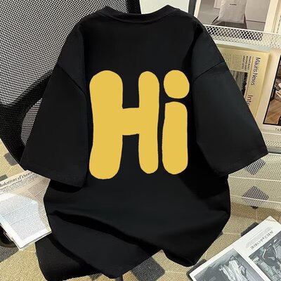美式高街字母HI印花纯棉短袖t恤男女生夏季潮牌宽松情侣半袖上衣