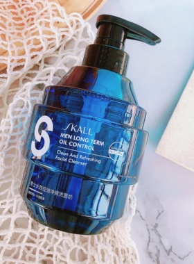 爆改油腻男~SKALL男士长效控油劲爽洗面奶去黑头净痘洁面乳500ml