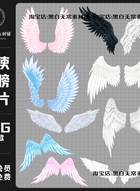 唯美梦幻欧式白色天使翅膀羽翼手账贴纸png免扣装饰元素美工素材