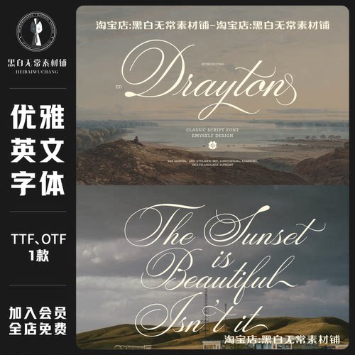复古欧式优雅logo标题徽标排版海报设计西文手写英文字体安装素材