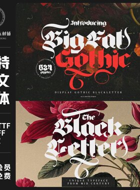 复古怀旧哥特式暗黑万圣节杂志海报徽标设计装饰英文字体安装素材