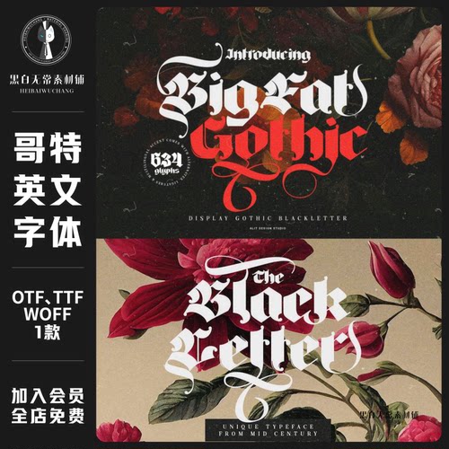 复古怀旧哥特式暗黑万圣节杂志海报徽标设计装饰英文字体安装素材