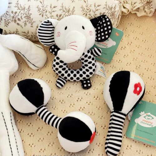 婴儿黑白手抓棒新生儿车床挂手摇铃风铃追视训练听觉视觉安抚玩具