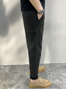 胡先生2025冬男sj纯色毛呢厚休闲裤微锥显瘦修身小脚裤速觉九平道