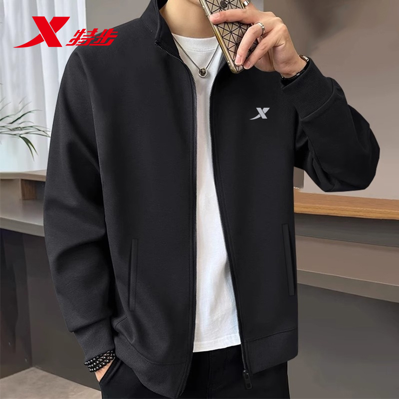 特步运动外套男针织开衫休闲卫衣男士秋冬款青少年运动服男装上衣