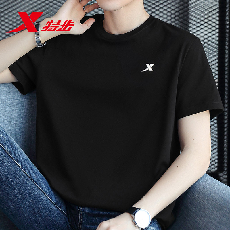 特步短袖T恤男夏季新款半袖纯棉运动健身训练跑步休闲上衣体恤短t