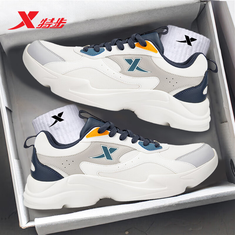 特步男鞋休闲鞋秋季皮面运动鞋