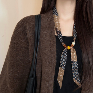 串珠丝巾项链女小众设计感可调节布艺锁骨链系脖围巾毛衣配饰领巾